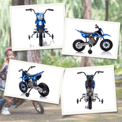 Children's Electric Motorcycle, 12V Kid's Bike with Music, Kids Vehicle with Removable Training Wheels, 2.4-5 km/h, for 3-6 Years Old Kids, max. 30 kg, Blue