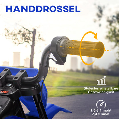 Children's Electric Motorcycle, 12V Kid's Bike with Music, Kids Vehicle with Removable Training Wheels, 2.4-5 km/h, for 3-6 Years Old Kids, max. 30 kg, Blue