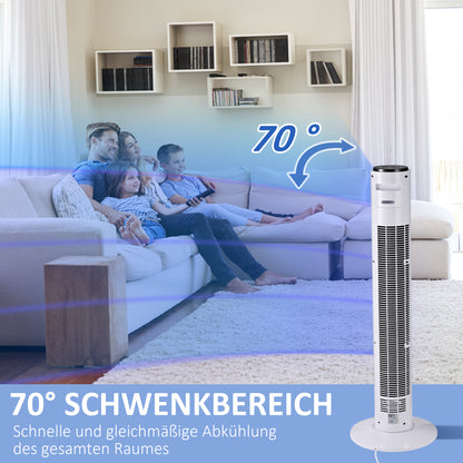 Tower Fan with Remote Control 70° Oscillating 96 cm Pedestal Fan Column Fan 45 W with 3 Modes Timer White+Black