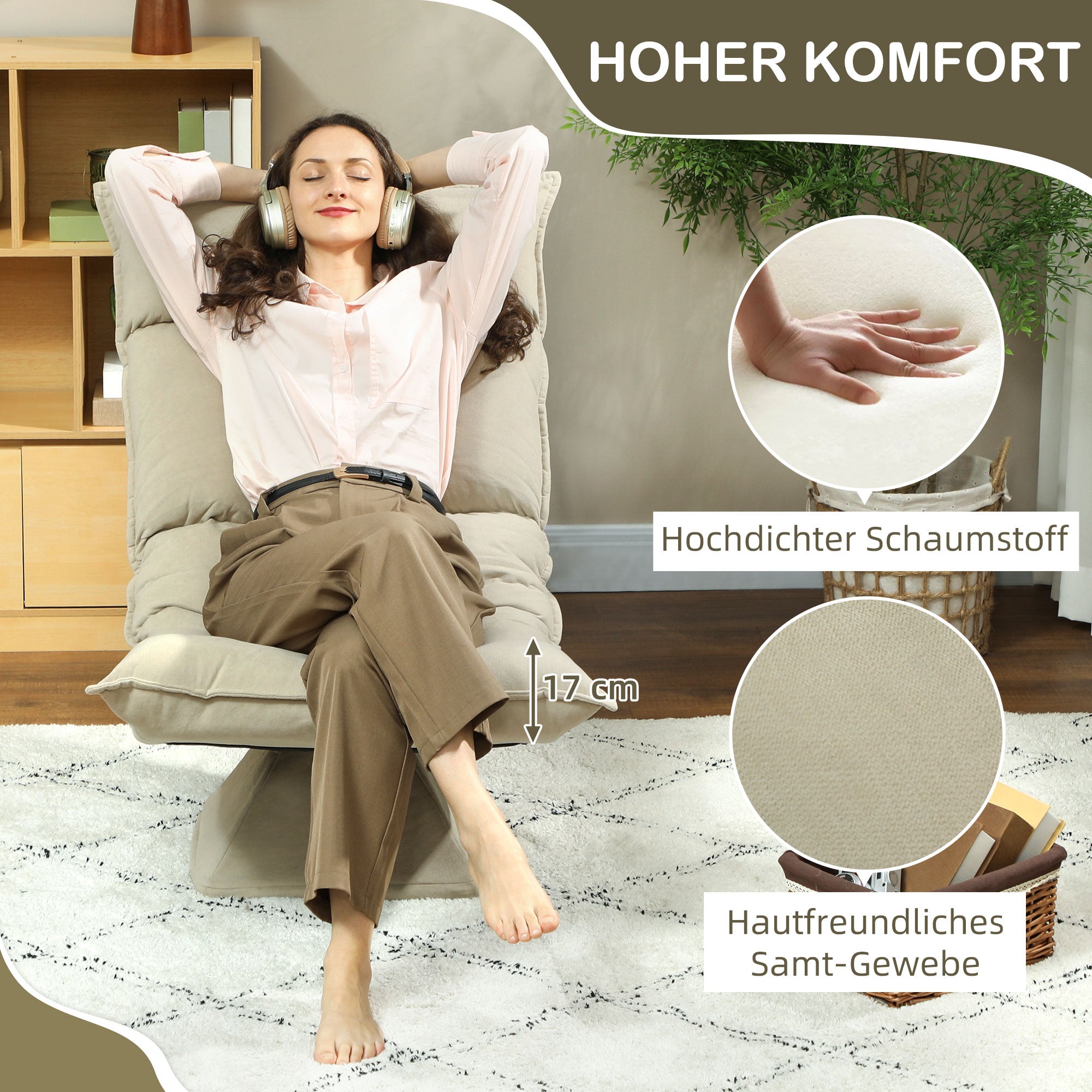 Floor Chair 360° Swivel Floor Seat with 5-Position Reclining Backrest, Foldable Floor Sofa Meditation Chair Padded Lazy Sofa for Living Room Gaming & Reading Beige