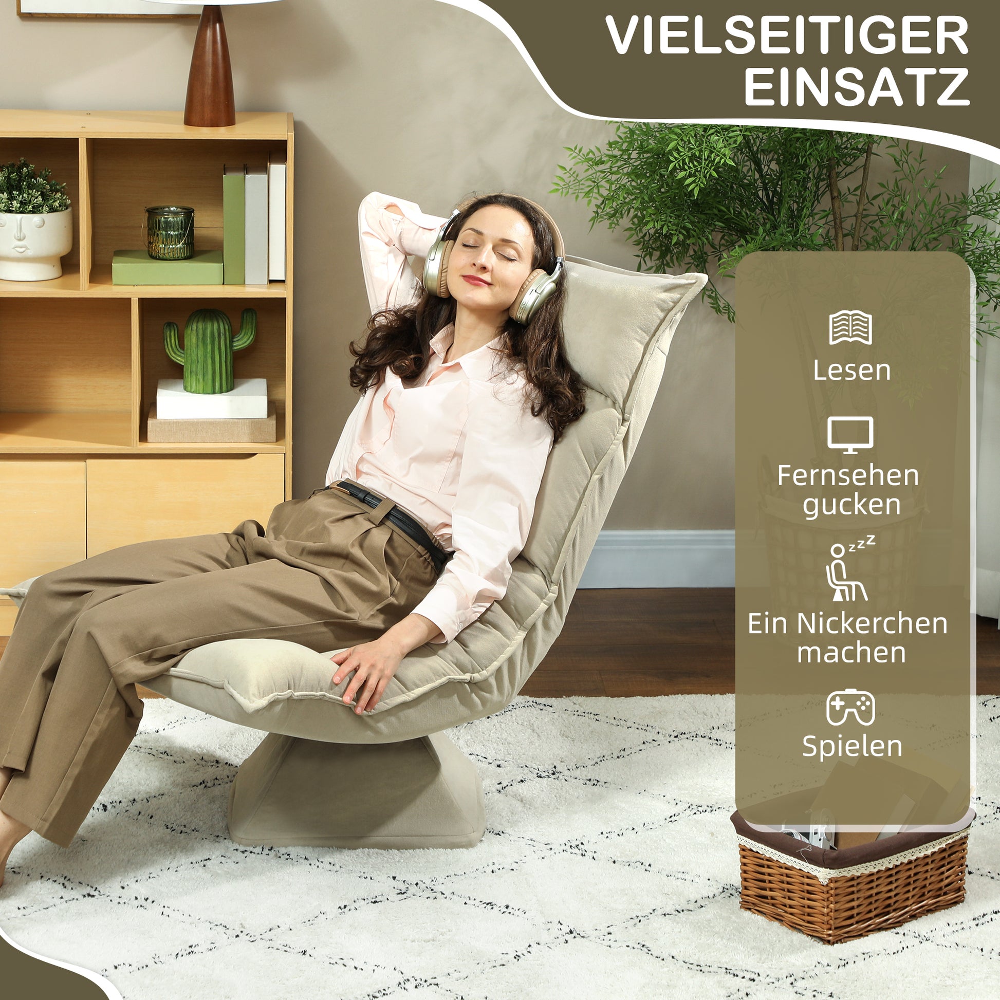 Floor Chair 360° Swivel Floor Seat with 5-Position Reclining Backrest, Foldable Floor Sofa Meditation Chair Padded Lazy Sofa for Living Room Gaming & Reading Beige