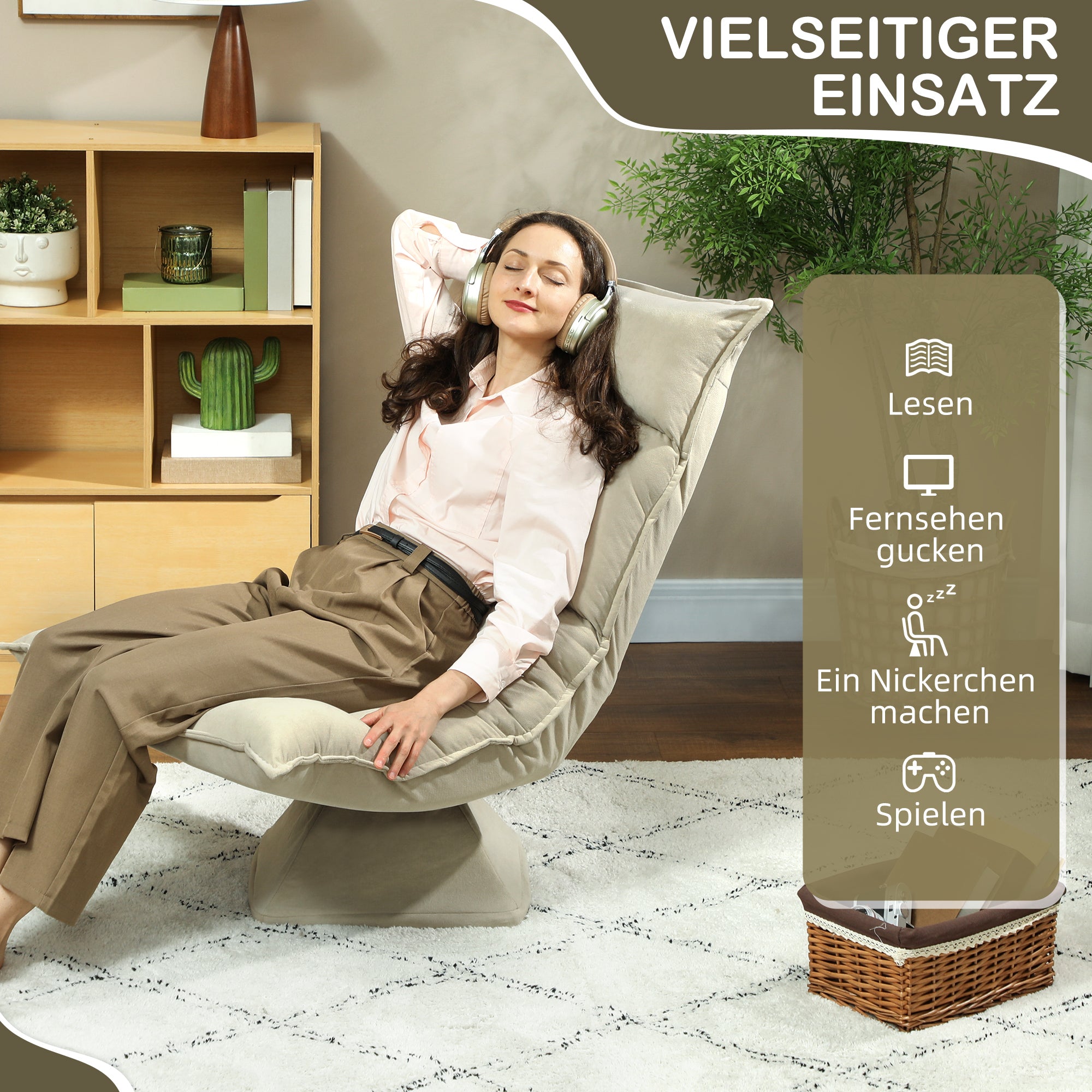 Floor Chair 360° Swivel Floor Seat with 5-Position Reclining Backrest, Foldable Floor Sofa Meditation Chair Padded Lazy Sofa for Living Room Gaming & Reading Beige