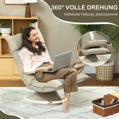 Floor Chair 360° Swivel Floor Seat with 5-Position Reclining Backrest, Foldable Floor Sofa Meditation Chair Padded Lazy Sofa for Living Room Gaming & Reading Beige