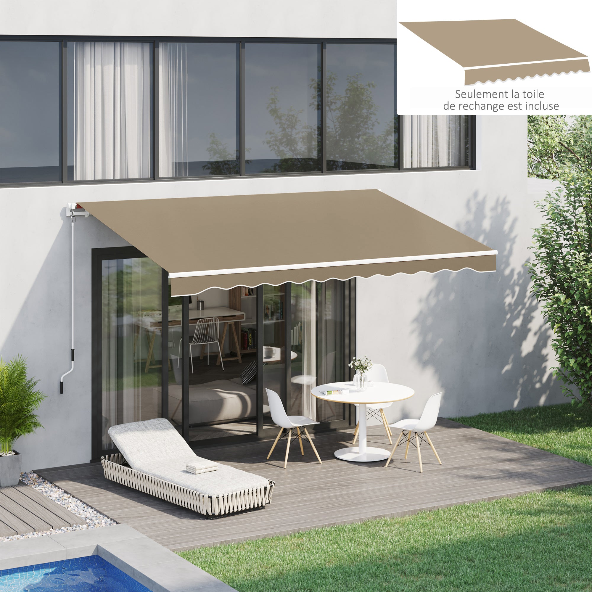 Replacement Awning Canopy - Soft Wave Valance - High Density 280 g/m² Anti-UV Polyester 3.82L x 2.4W (projection) m Beige