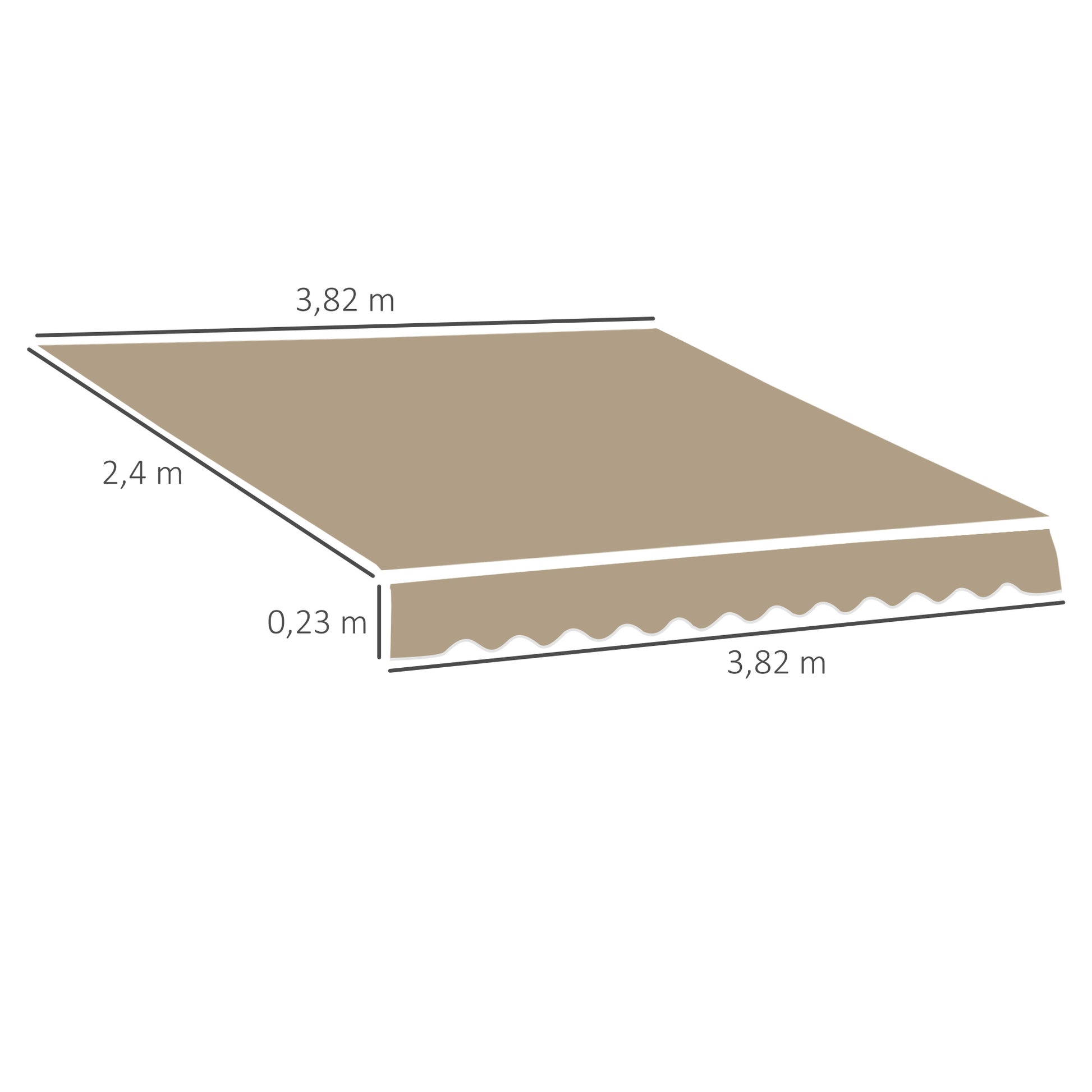Replacement Awning Canopy - Soft Wave Valance - High Density 280 g/m² Anti-UV Polyester 3.82L x 2.4W (projection) m Beige