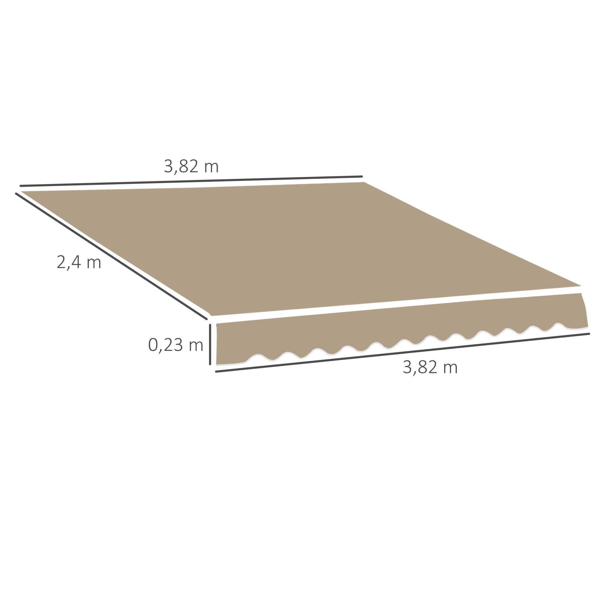 Replacement Awning Canopy - Soft Wave Valance - High Density 280 g/m² Anti-UV Polyester 3.82L x 2.4W (projection) m Beige