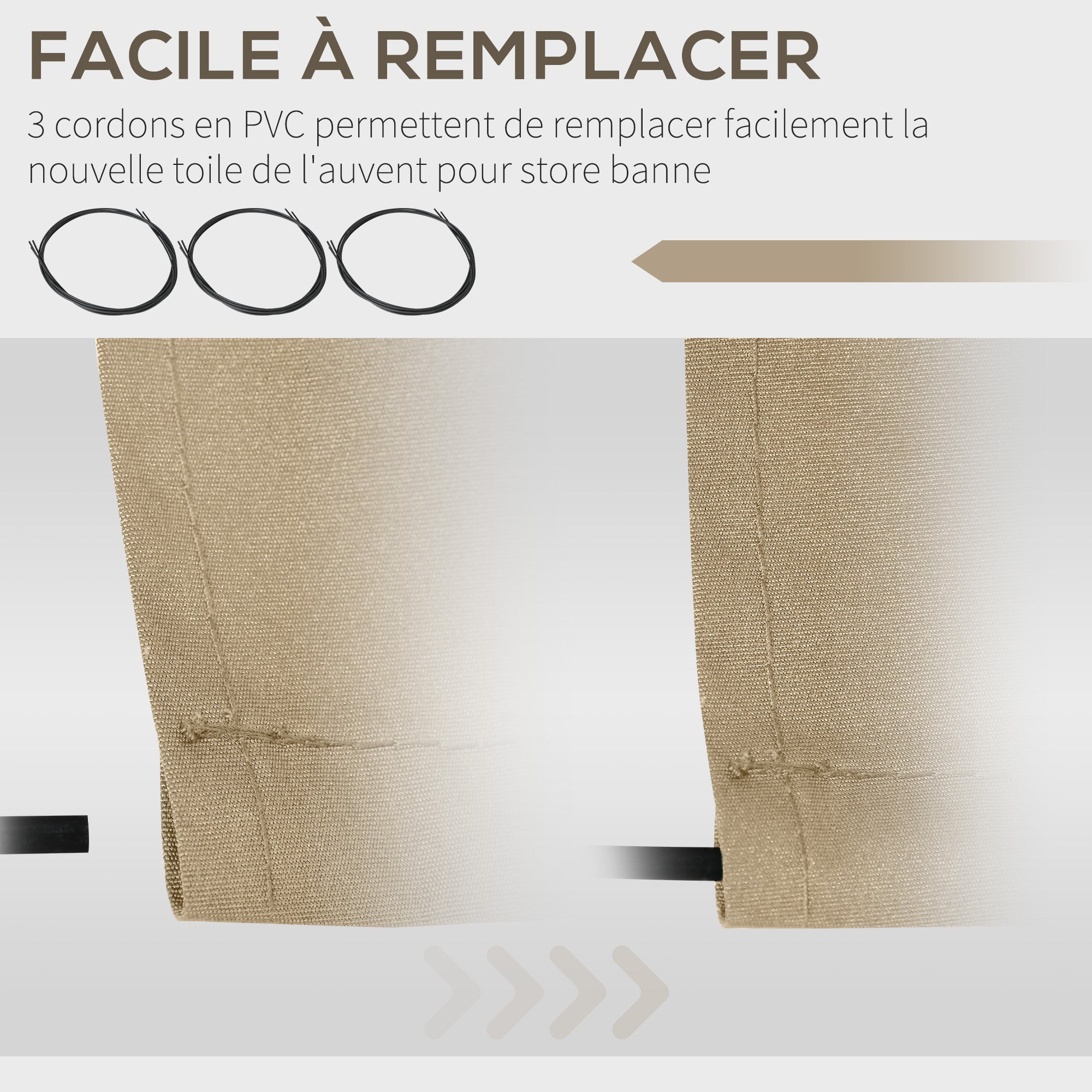 Replacement Awning Canopy - Soft Wave Valance - High Density 280 g/m² Anti-UV Polyester 3.82L x 2.4W (projection) m Beige