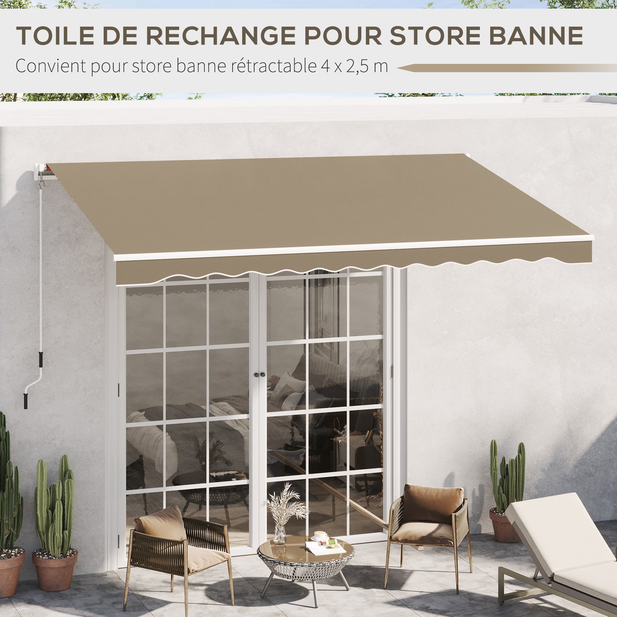 Replacement Awning Canopy - Soft Wave Valance - High Density 280 g/m² Anti-UV Polyester 3.82L x 2.4W (projection) m Beige