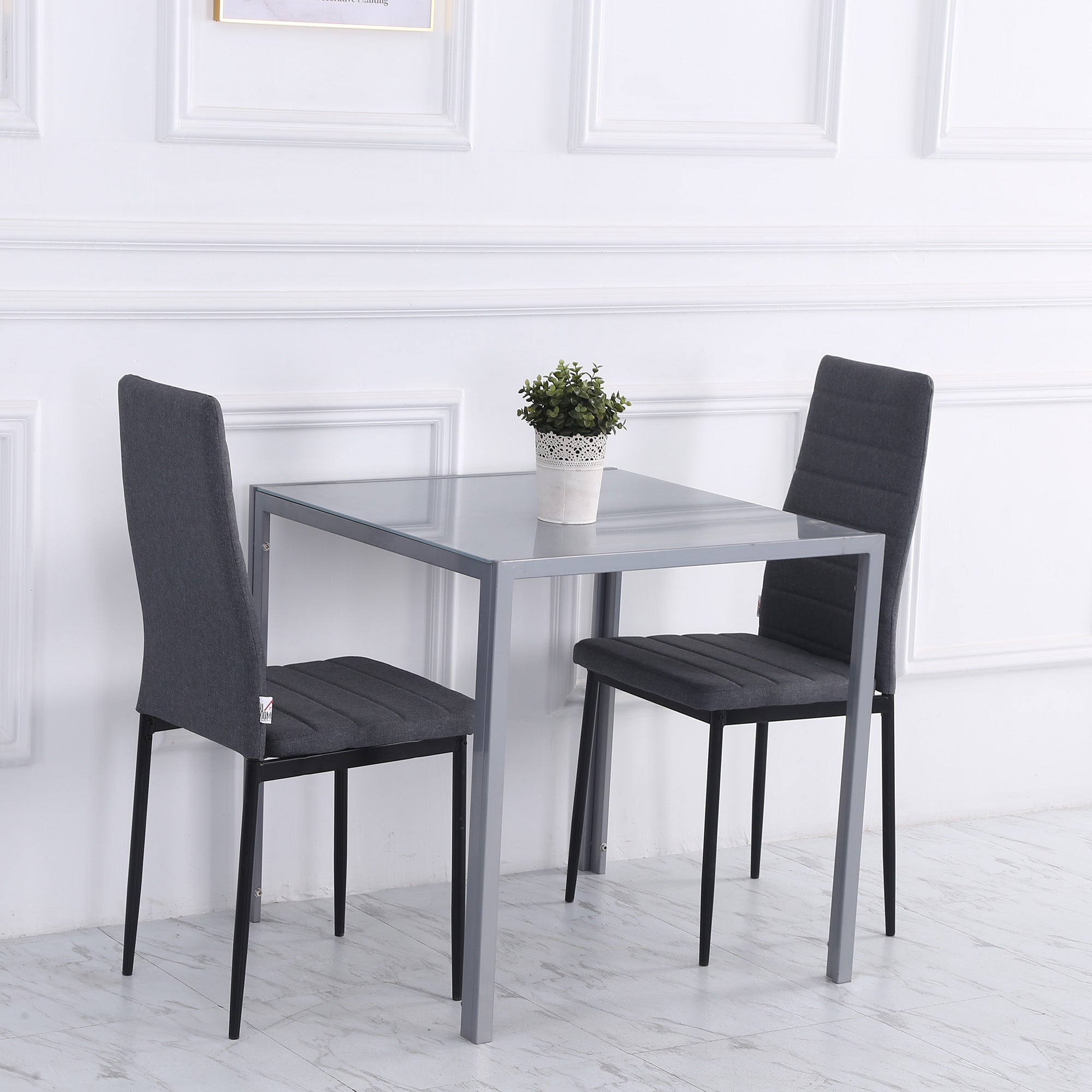 Dining Table 75 x 75 cm, Square Kitchen Table for 4 People, Dining Table Made of Tempered Glass with Metal Legs, Modern Table for Kitchen, Dining Room, and Living Room, Gray