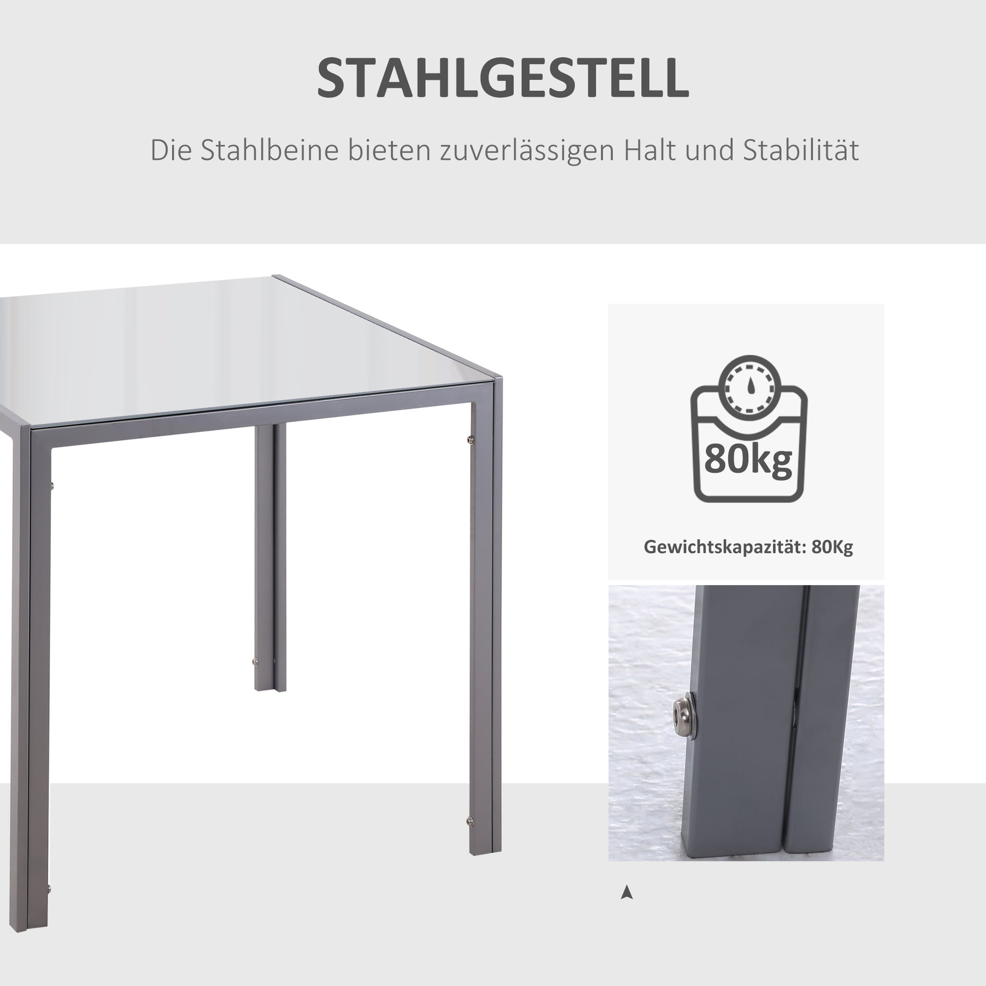 Dining Table 75 x 75 cm, Square Kitchen Table for 4 People, Dining Table Made of Tempered Glass with Metal Legs, Modern Table for Kitchen, Dining Room, and Living Room, Gray