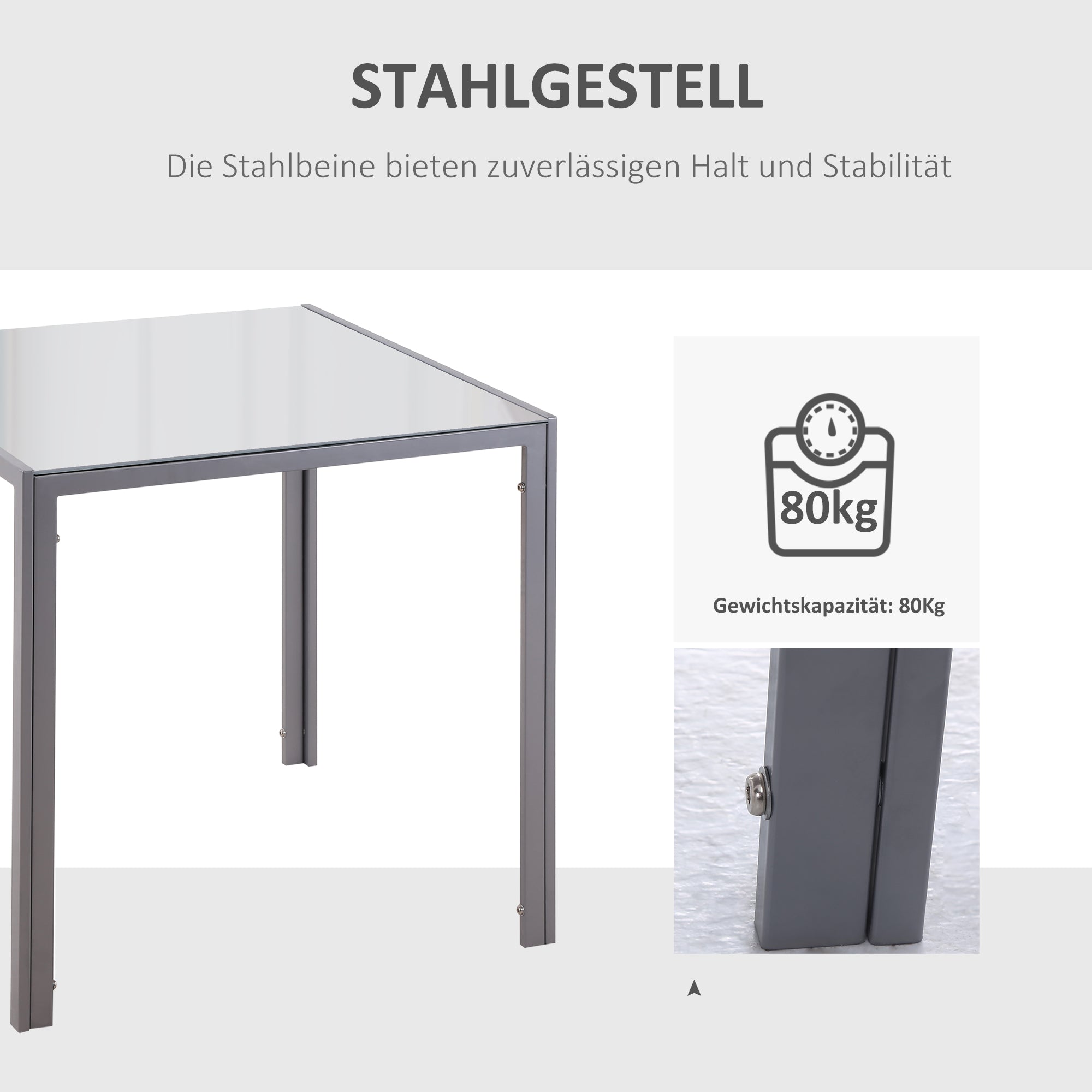 Dining Table 75 x 75 cm, Square Kitchen Table for 4 People, Dining Table Made of Tempered Glass with Metal Legs, Modern Table for Kitchen, Dining Room, and Living Room, Gray