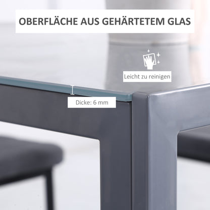 Dining Table 75 x 75 cm, Square Kitchen Table for 4 People, Dining Table Made of Tempered Glass with Metal Legs, Modern Table for Kitchen, Dining Room, and Living Room, Gray