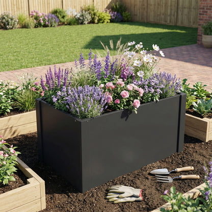 Galvanized Steel Raised Garden Bed 40.2" x 20.5" x 21.7" with Gloves — Open-Bottom, Weatherproof Planter for Garden & Balcony, Black
