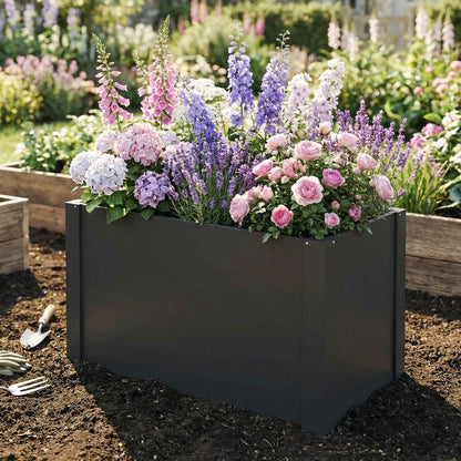 Galvanized Steel Raised Garden Bed 40.2" x 20.5" x 21.7" with Gloves — Open-Bottom, Weatherproof Planter for Garden & Balcony, Black