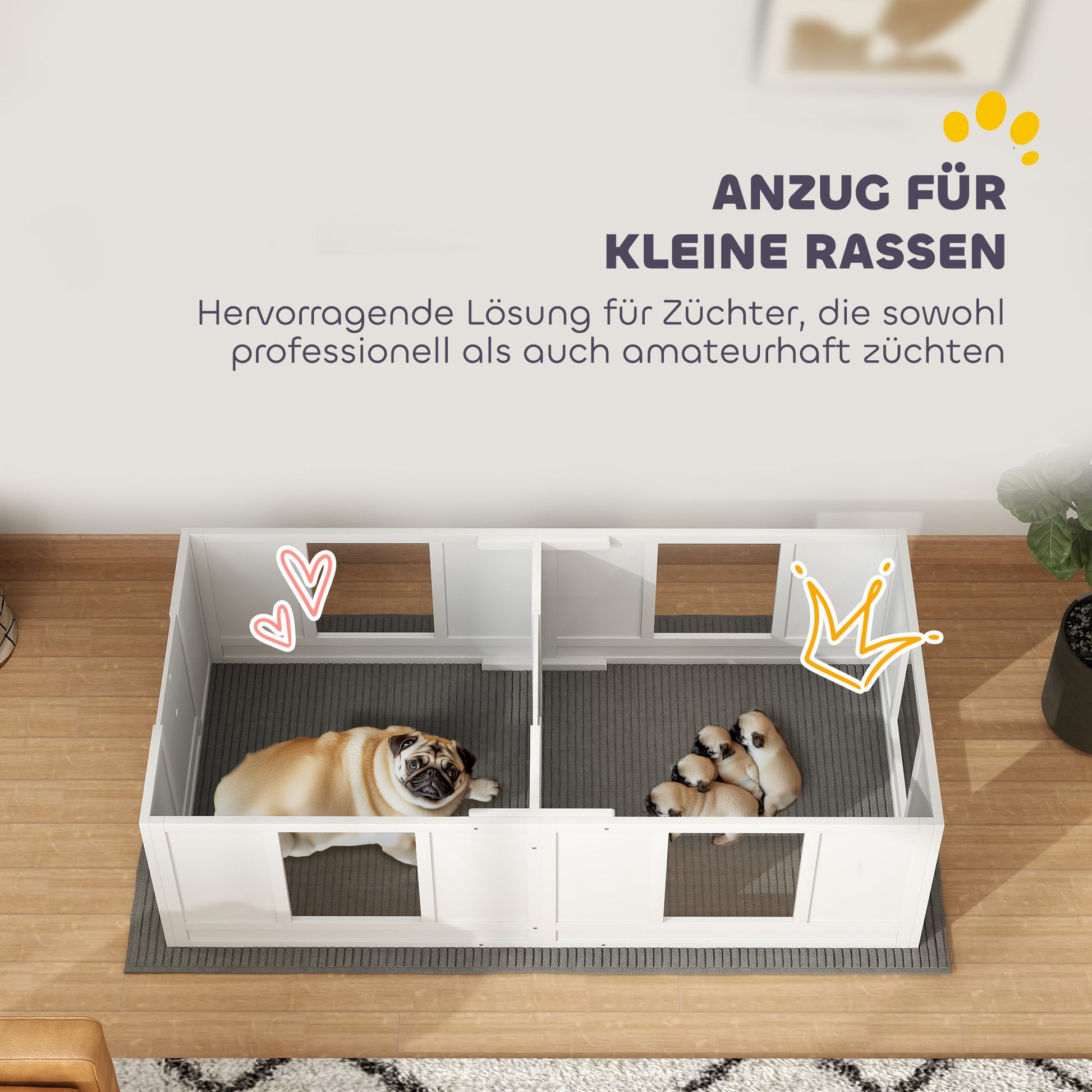 Puppy Whelping Box, Puppy Playpen with 2-Room Design, Dog Playpen with Door Puppy Whelping Box, Puppy Playpen for Small Dogs, 164x80x48 cm, White