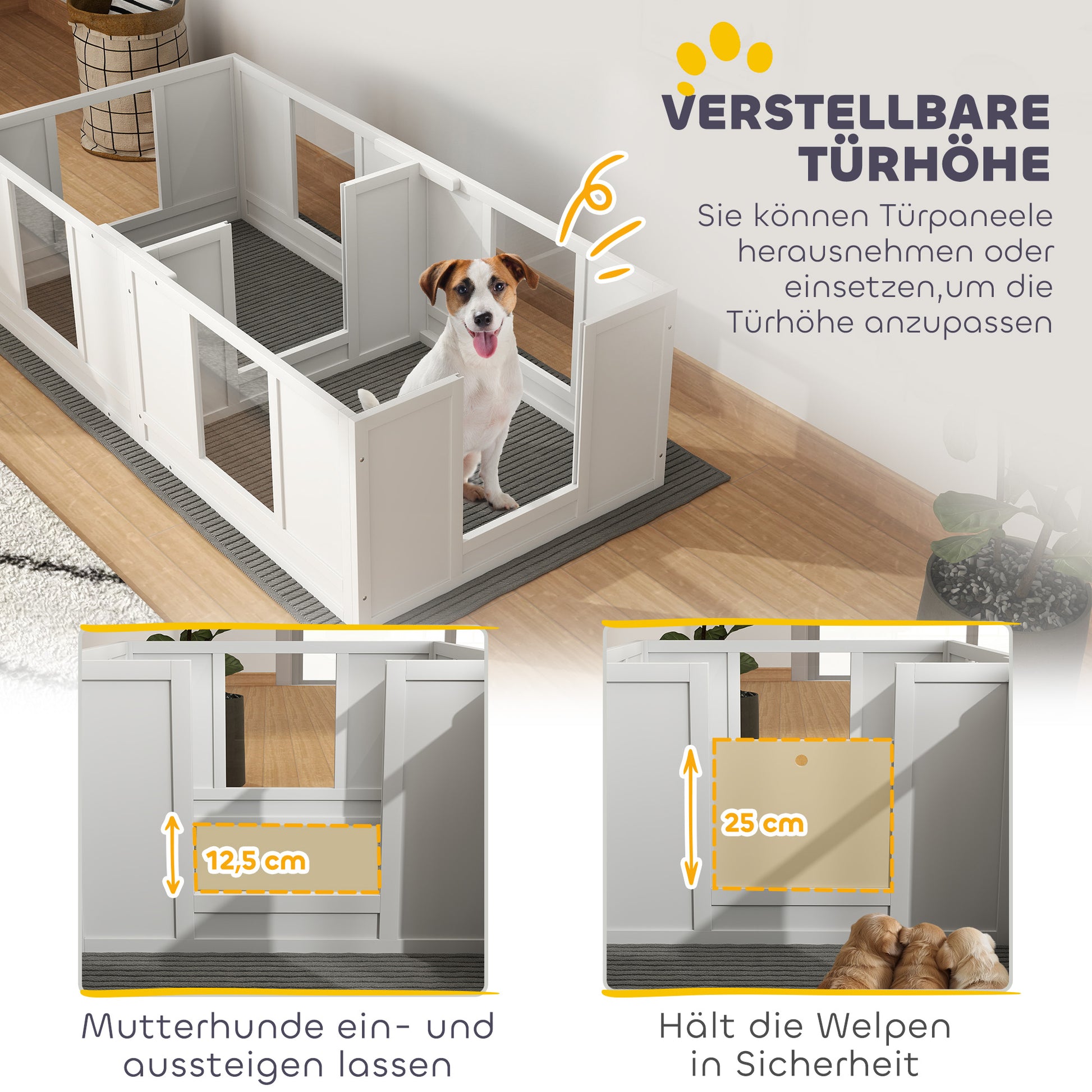 Puppy Whelping Box, Puppy Playpen with 2-Room Design, Dog Playpen with Door Puppy Whelping Box, Puppy Playpen for Small Dogs, 164x80x48 cm, White