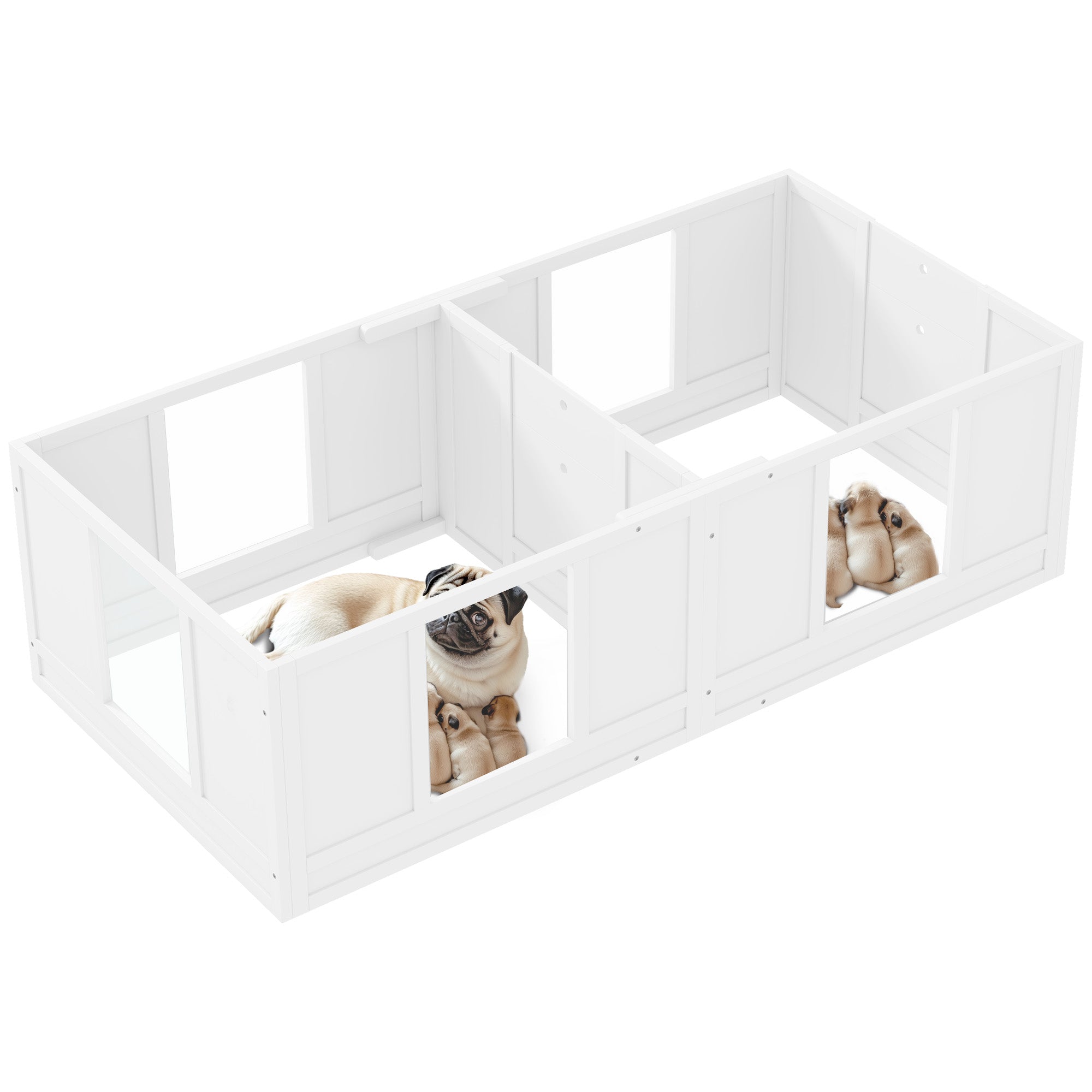 Puppy Whelping Box, Puppy Playpen with 2-Room Design, Dog Playpen with Door Puppy Whelping Box, Puppy Playpen for Small Dogs, 164x80x48 cm, White
