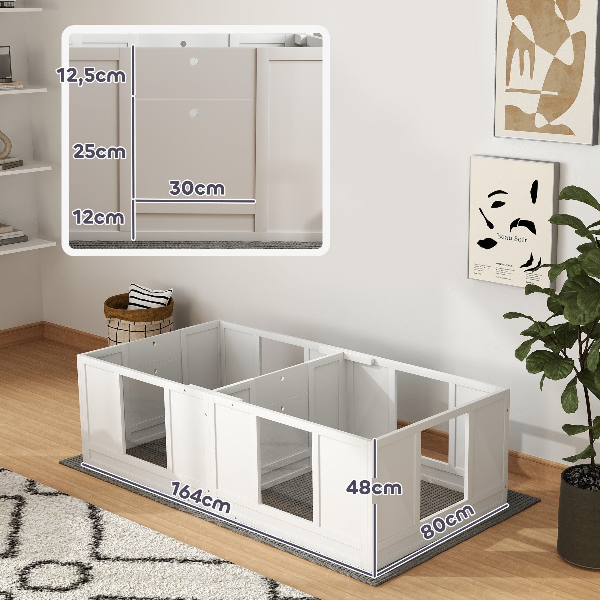 Puppy Whelping Box, Puppy Playpen with 2-Room Design, Dog Playpen with Door Puppy Whelping Box, Puppy Playpen for Small Dogs, 164x80x48 cm, White