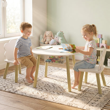 Kids Cloud Table with 2 Chairs, Wooden Set with Storage Bag for Drawing, Play, Study — Gift for Ages 3–6, Playroom, Nursery, White