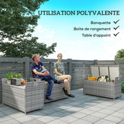Outdoor Resin Wicker Storage Bench, 250L Storage Bench with Removable Cushion, for Garden, Balcony, Patio, 125 x 55 x 70 cm, Cream and Gray
