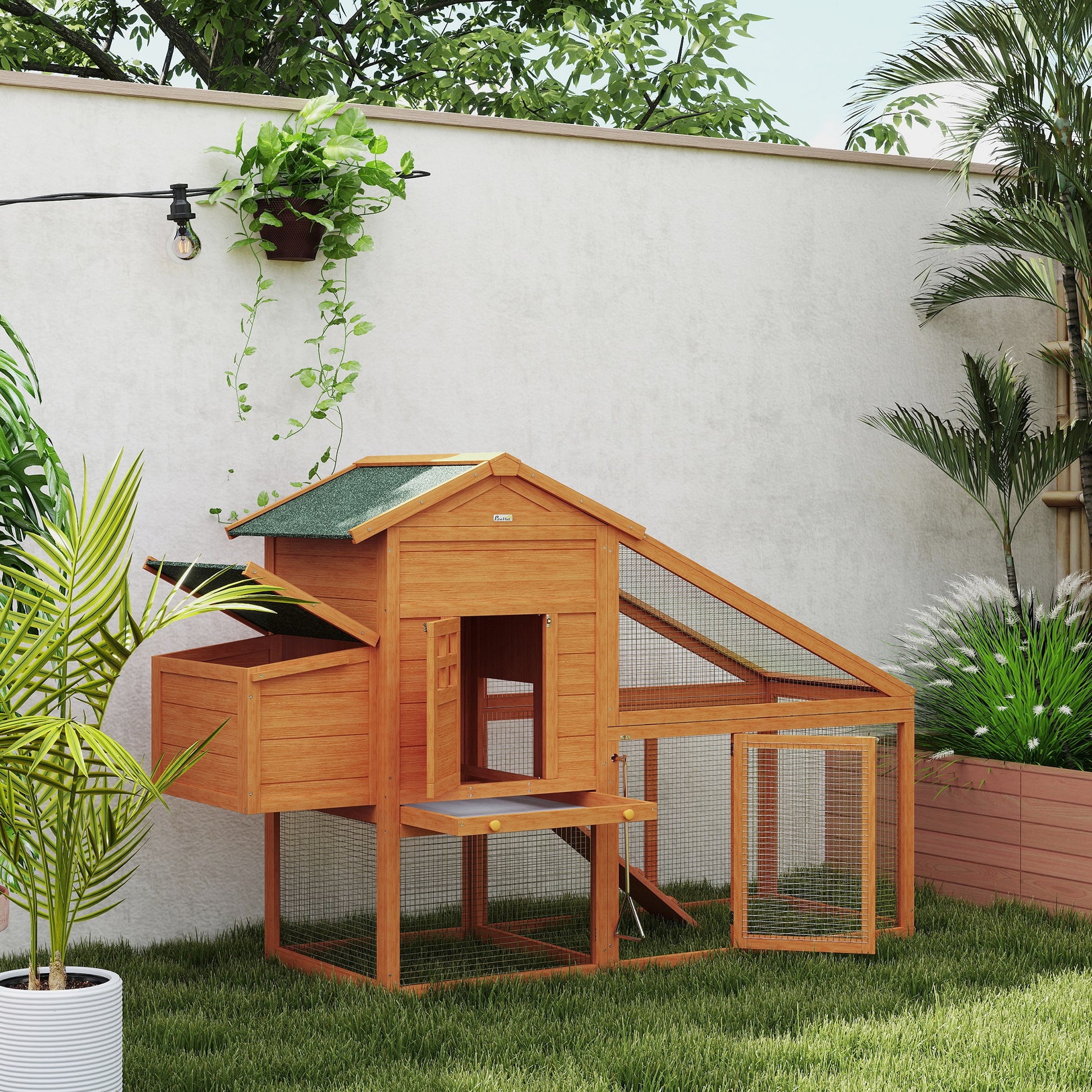 Garden Chicken Coop for 1-2 Chickens with Brooding Area, House, and Open Space, Chicken Coop in Fir Wood and Metal, 179x67x115 cm, Orange