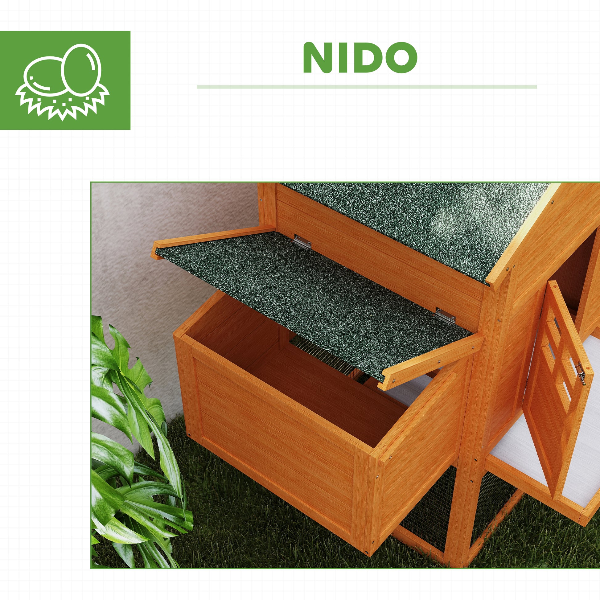 Garden Chicken Coop for 1-2 Chickens with Brooding Area, House, and Open Space, Chicken Coop in Fir Wood and Metal, 179x67x115 cm, Orange