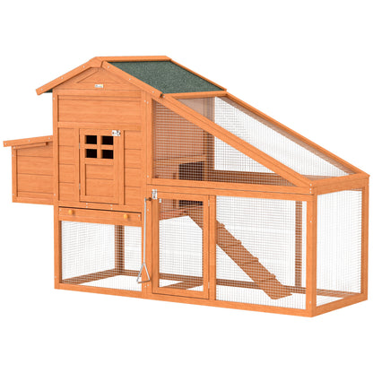 Garden Chicken Coop for 1-2 Chickens with Brooding Area, House, and Open Space, Chicken Coop in Fir Wood and Metal, 179x67x115 cm, Orange