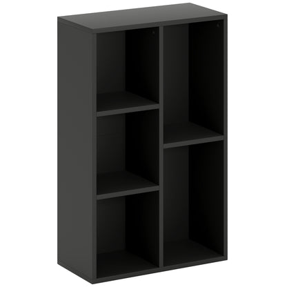 Bookshelf, 2-Tier Storage Shelf with 5 Compartments, for Living Room, Bedroom, Office, 50 x 24 x 80 cm, Black
