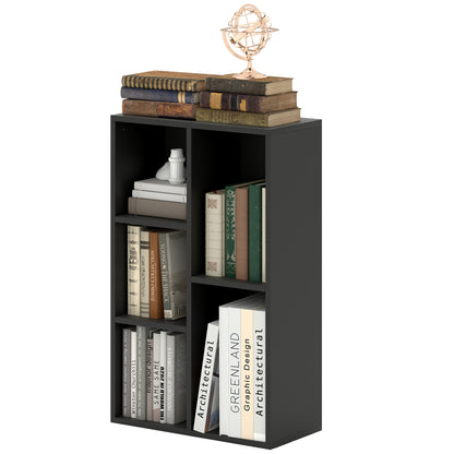 Bookshelf, 2-Tier Storage Shelf with 5 Compartments, for Living Room, Bedroom, Office, 50 x 24 x 80 cm, Black
