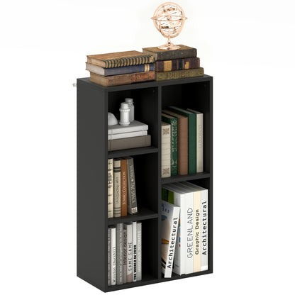 Bookshelf, 2-Tier Storage Shelf with 5 Compartments, for Living Room, Bedroom, Office, 50 x 24 x 80 cm, Black