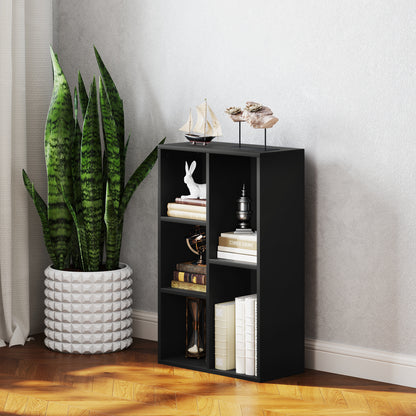 Bookshelf, 2-Tier Storage Shelf with 5 Compartments, for Living Room, Bedroom, Office, 50 x 24 x 80 cm, Black