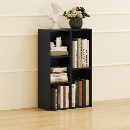 Bookshelf, 2-Tier Storage Shelf with 5 Compartments, for Living Room, Bedroom, Office, 50 x 24 x 80 cm, Black
