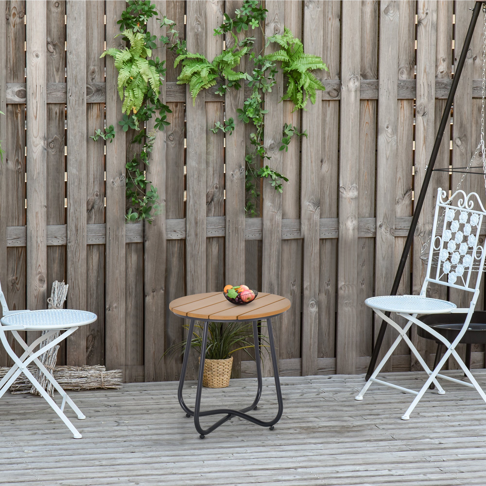 Garden Table Round Table Elegant Furniture Sturdy Adjustable Feet Decor Garden Terrace Living Room Steel Brown Ø49 x 48H cm