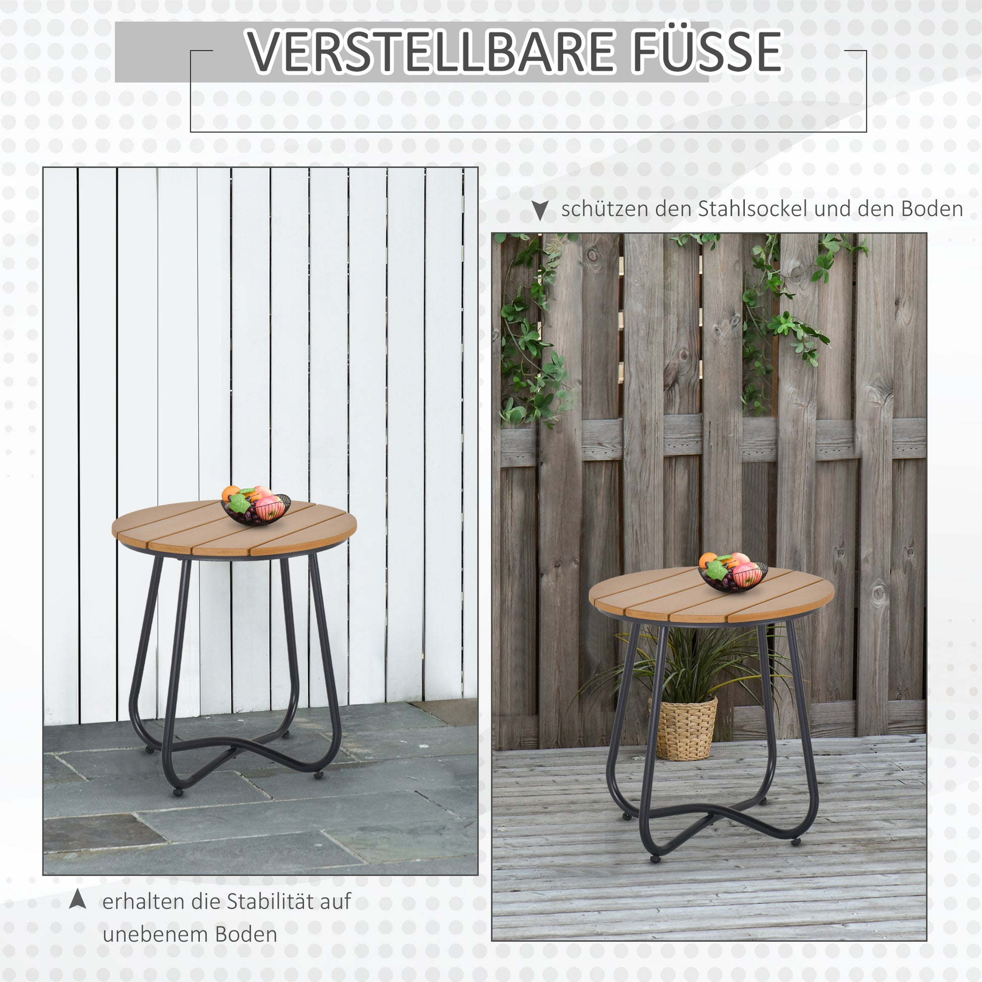 Garden Table Round Table Elegant Furniture Sturdy Adjustable Feet Decor Garden Terrace Living Room Steel Brown Ø49 x 48H cm