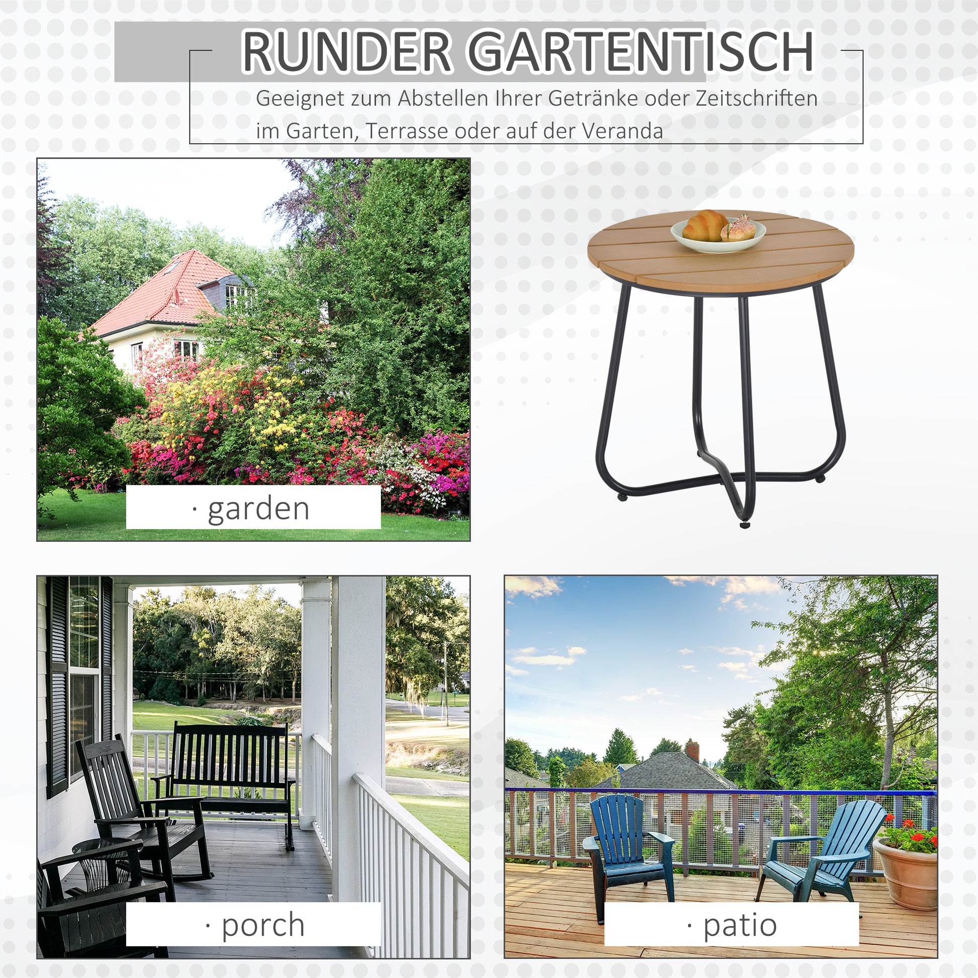 Garden Table Round Table Elegant Furniture Sturdy Adjustable Feet Decor Garden Terrace Living Room Steel Brown Ø49 x 48H cm