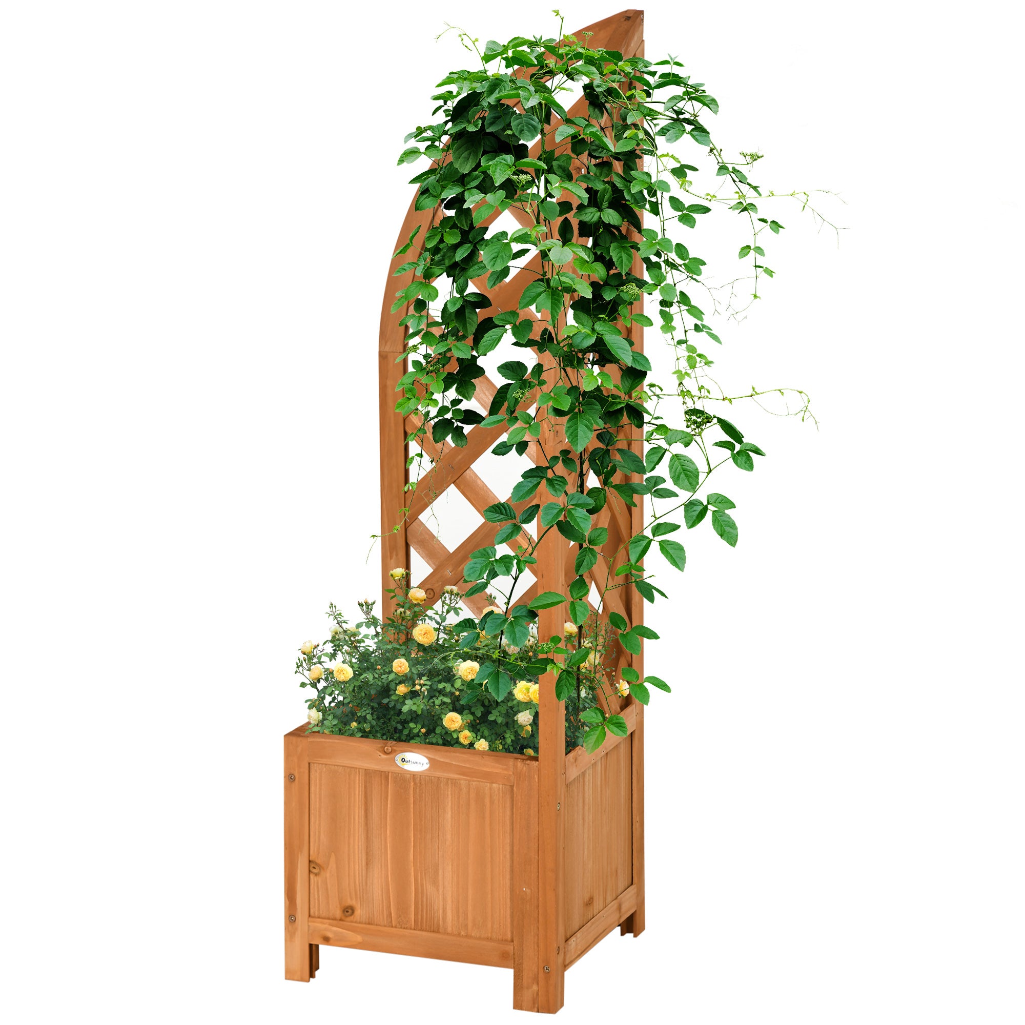 Planter Box with Trellis, Planter, Flower Pot, Planter Box, for Garden, Patio, Balcony, Natural Wood, Brown, 32 x 32 x 108 cm