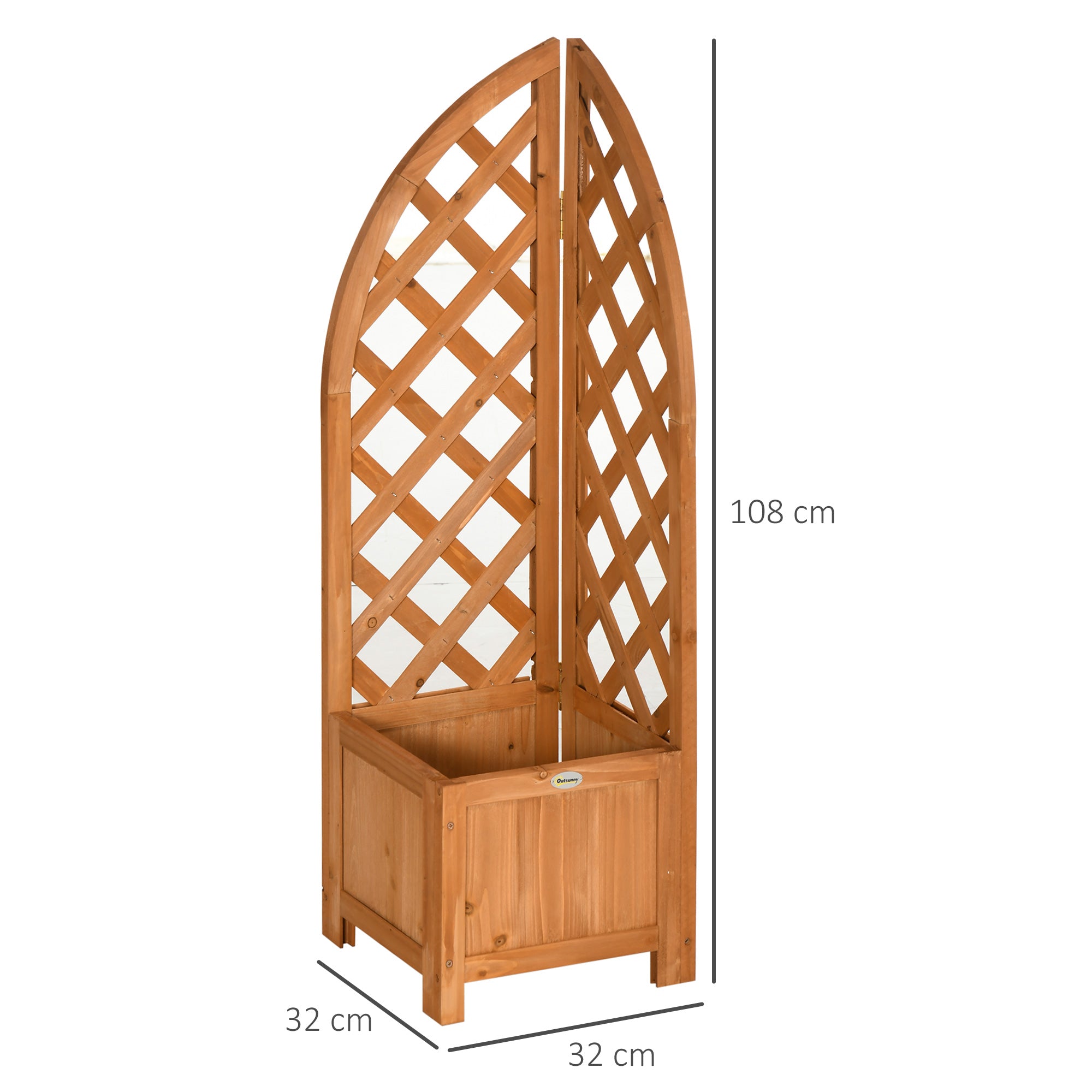 Planter Box with Trellis, Planter, Flower Pot, Planter Box, for Garden, Patio, Balcony, Natural Wood, Brown, 32 x 32 x 108 cm