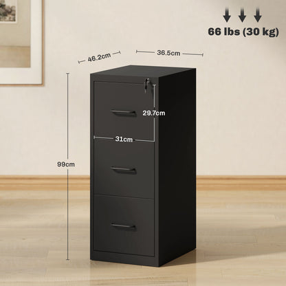 3-Drawer Office Filing Cabinet with Adjustable Bar, Steel Office Drawer for Documents, Ideal for Home, Office, and Study, 36.5x46.2x99 cm, Black