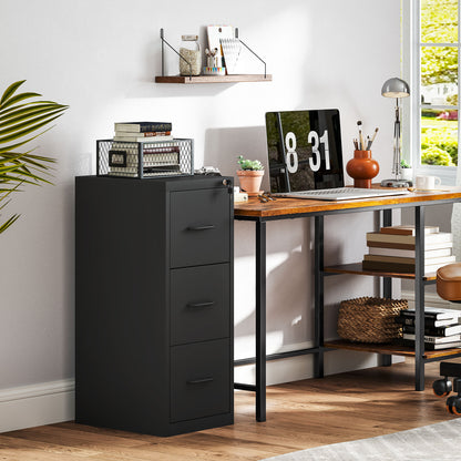 3-Drawer Office Filing Cabinet with Adjustable Bar, Steel Office Drawer for Documents, Ideal for Home, Office, and Study, 36.5x46.2x99 cm, Black