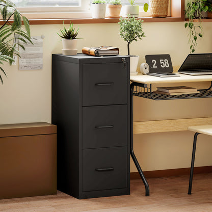 3-Drawer Office Filing Cabinet with Adjustable Bar, Steel Office Drawer for Documents, Ideal for Home, Office, and Study, 36.5x46.2x99 cm, Black
