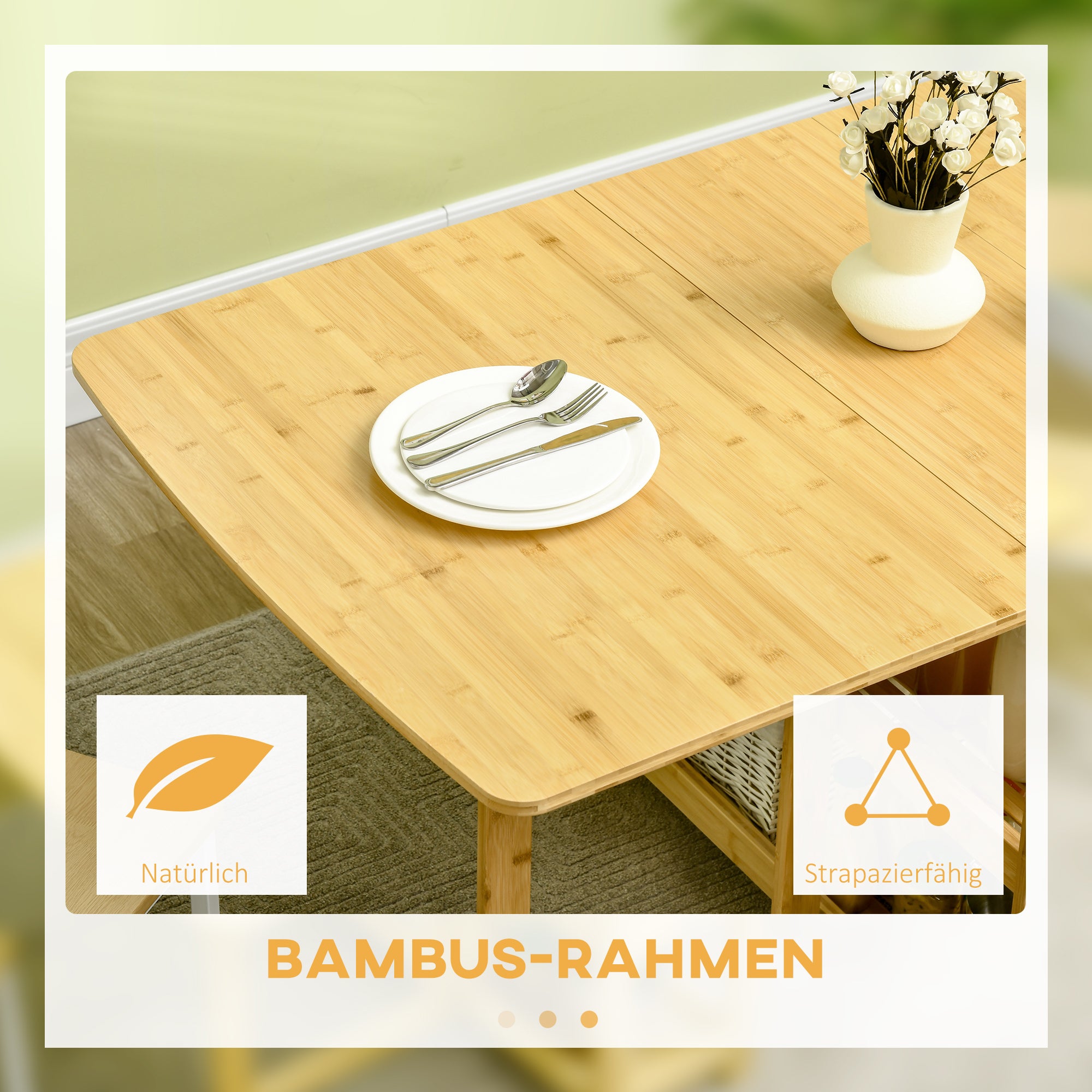 Folding Dining Table Foldable Table for 6 Persons with Shelves Kitchen Table Dining Table for Small Spaces, Kitchen, Dining Room 149.5 x 80 x 73.5 cm Natural
