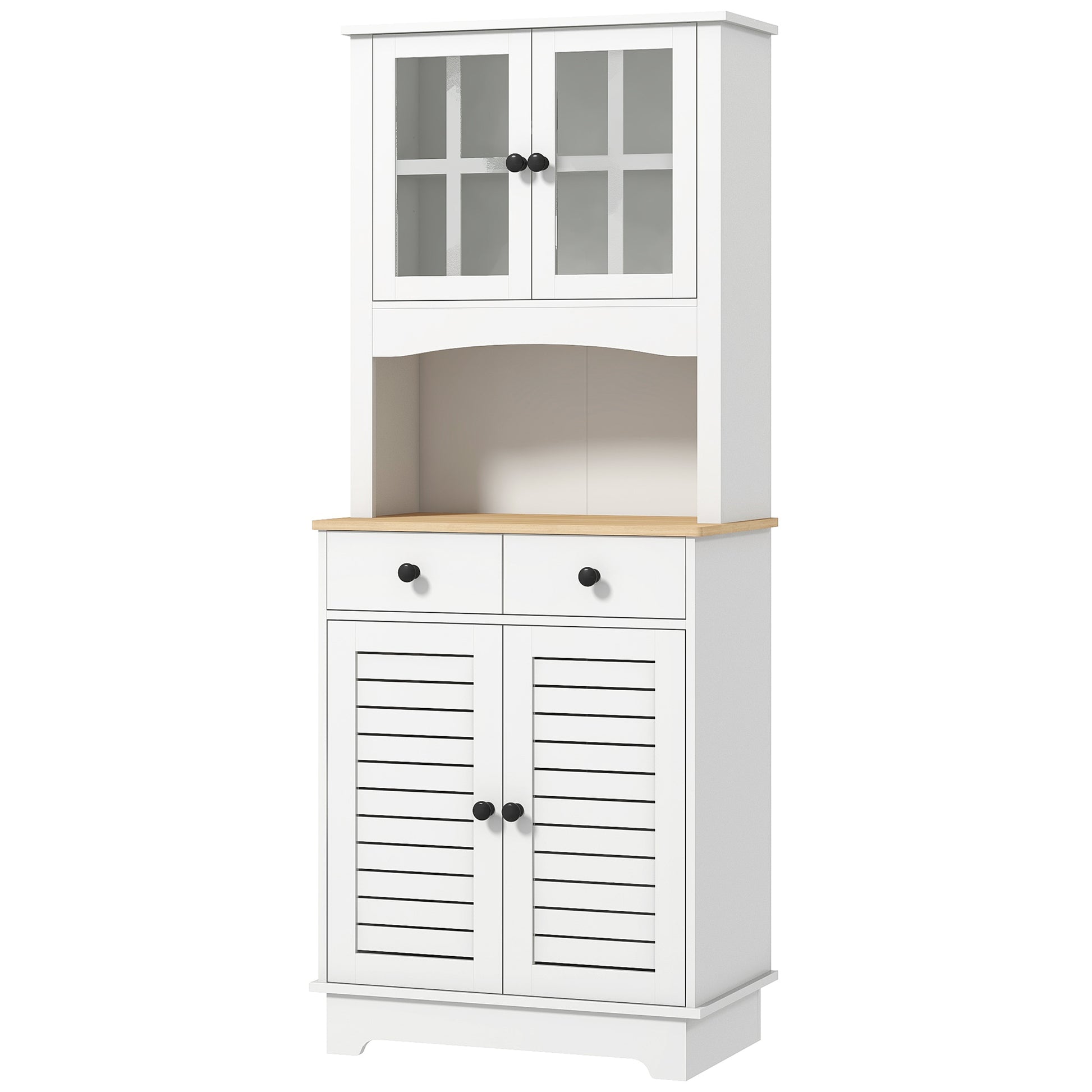 Kitchen Cabinet, Tall Cabinet with 2 Cabinets, Double Door, Kitchen Buffet with Adjustable Shelves, Buffet Cabinet, Dining Room Cabinet for Kitchen, Dining Room, 68 x 39.5 x 170 cm, White