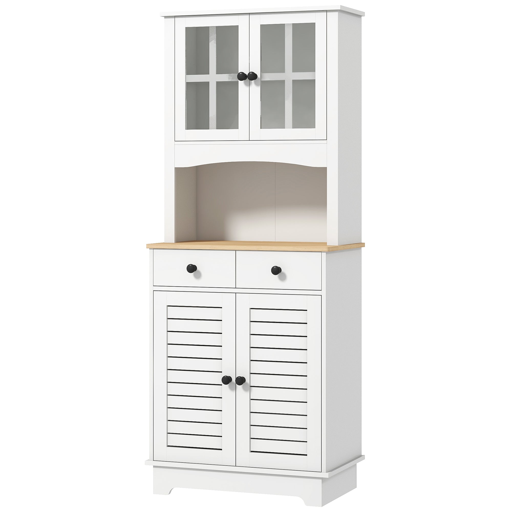 Kitchen Cabinet, Tall Cabinet with 2 Cabinets, Double Door, Kitchen Buffet with Adjustable Shelves, Buffet Cabinet, Dining Room Cabinet for Kitchen, Dining Room, 68 x 39.5 x 170 cm, White