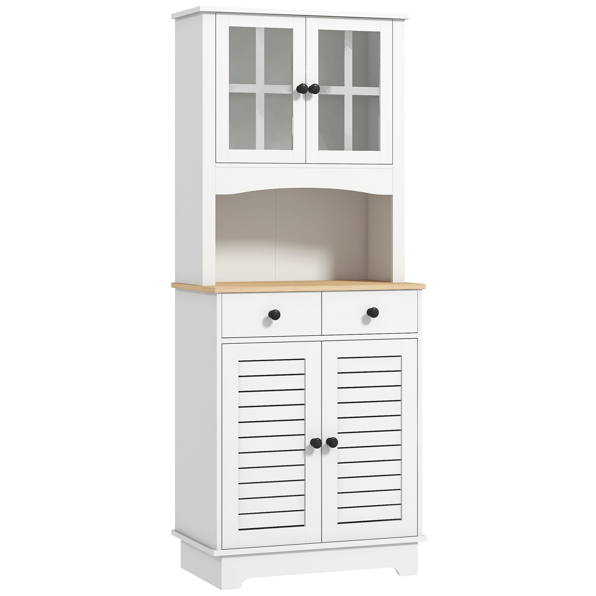 Kitchen Cabinet, Tall Cabinet with 2 Cabinets, Double Door, Kitchen Buffet with Adjustable Shelves, Buffet Cabinet, Dining Room Cabinet for Kitchen, Dining Room, 68 x 39.5 x 170 cm, White
