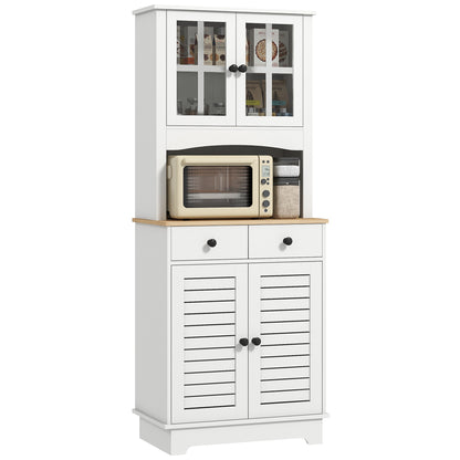 Kitchen Cabinet, Tall Cabinet with 2 Cabinets, Double Door, Kitchen Buffet with Adjustable Shelves, Buffet Cabinet, Dining Room Cabinet for Kitchen, Dining Room, 68 x 39.5 x 170 cm, White