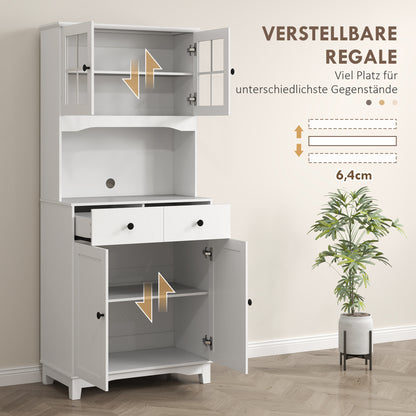 Kitchen Cabinet, Tall Cabinet with 2 Cabinets, Double Door, Kitchen Buffet with Adjustable Shelves, Buffet Cabinet, Dining Room Cabinet for Kitchen, Dining Room, 68 x 39.5 x 170 cm, White