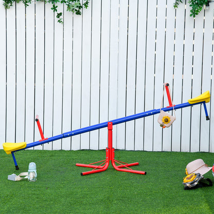 360 Degree Rotating Seesaw for Kids +3 Years with Base of 4 Rods, Stop Posts, and Easy-to-Grip Handles Patio Garden 184x76x71 cm Multicolor