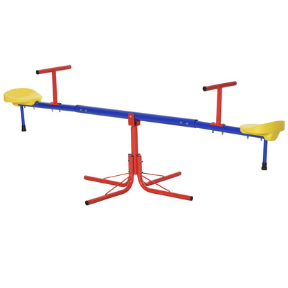 360 Degree Rotating Seesaw for Kids +3 Years with Base of 4 Rods, Stop Posts, and Easy-to-Grip Handles Patio Garden 184x76x71 cm Multicolor