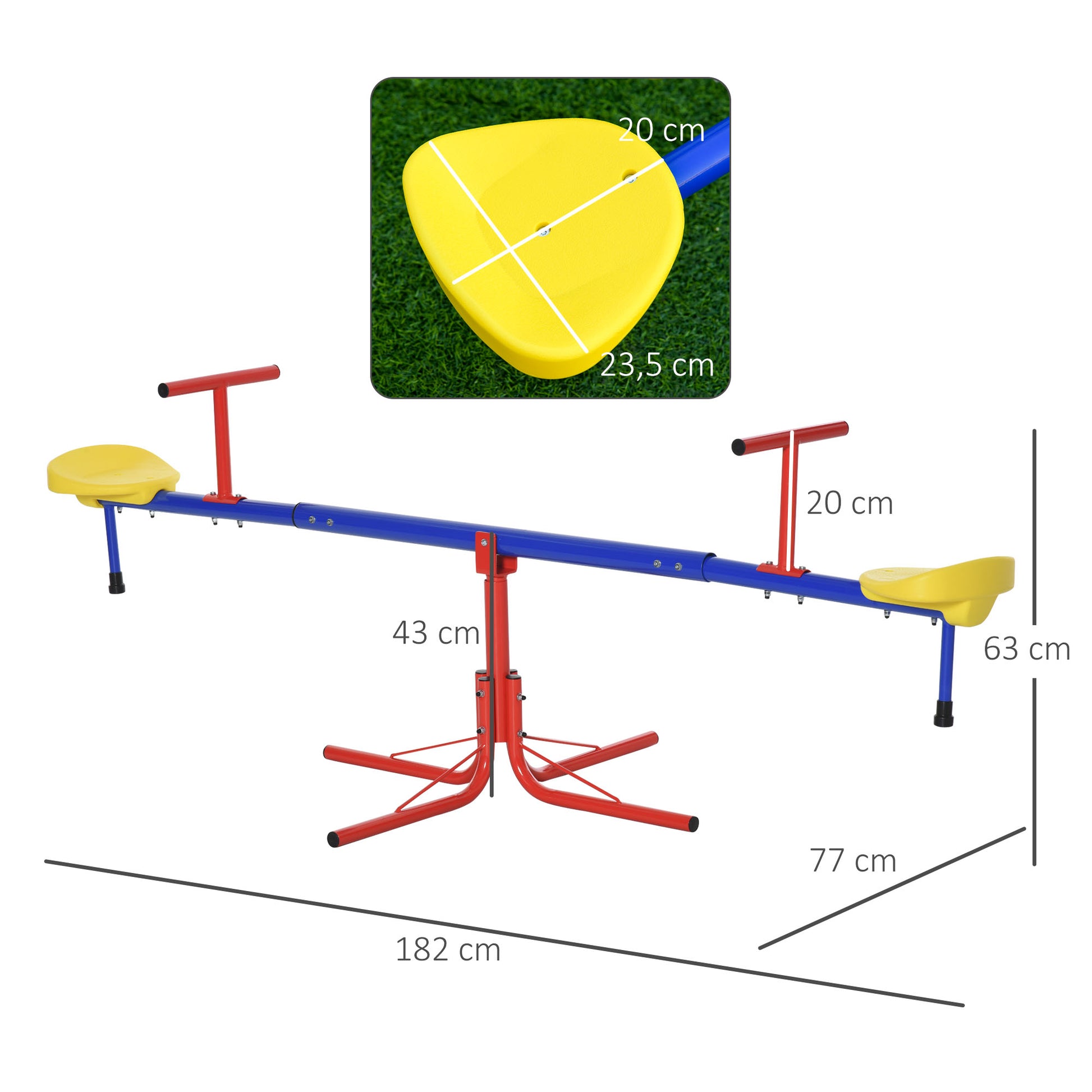 360 Degree Rotating Seesaw for Kids +3 Years with Base of 4 Rods, Stop Posts, and Easy-to-Grip Handles Patio Garden 184x76x71 cm Multicolor