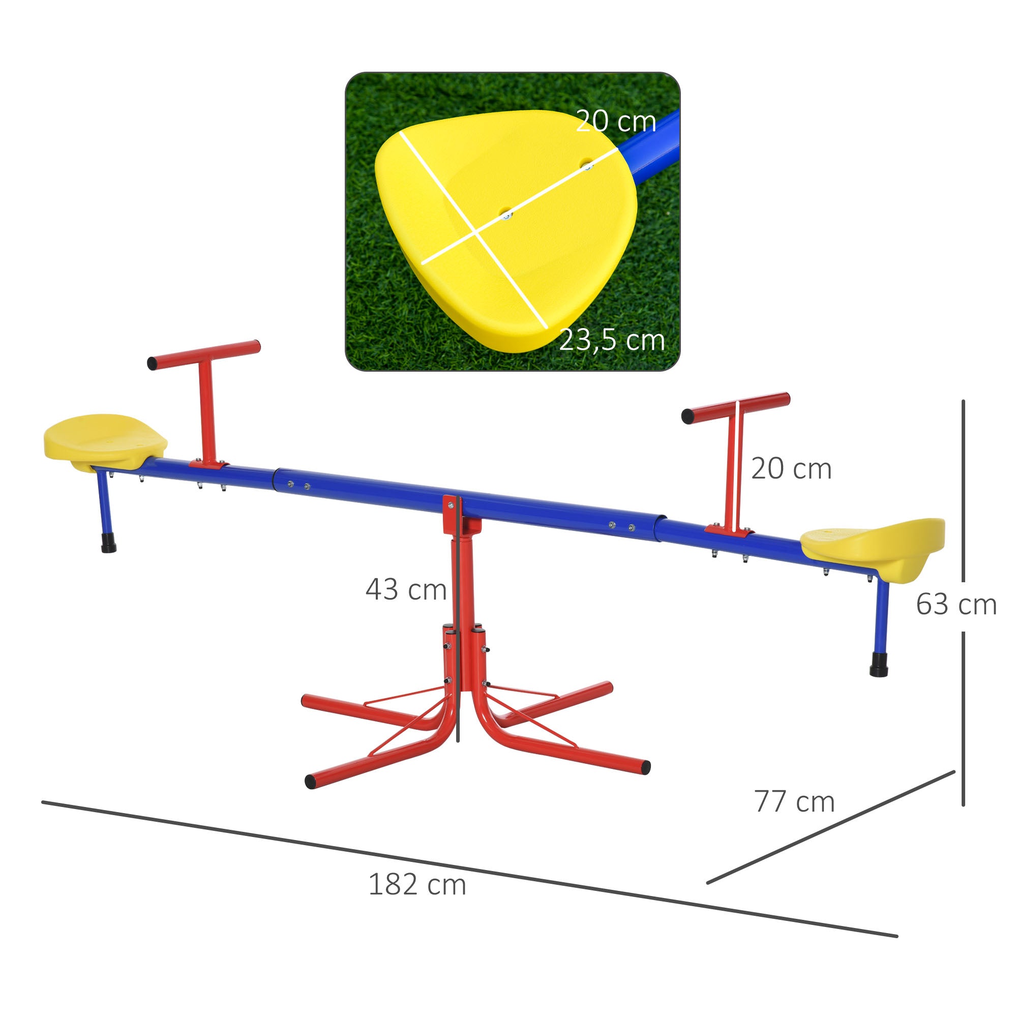 360 Degree Rotating Seesaw for Kids +3 Years with Base of 4 Rods, Stop Posts, and Easy-to-Grip Handles Patio Garden 184x76x71 cm Multicolor